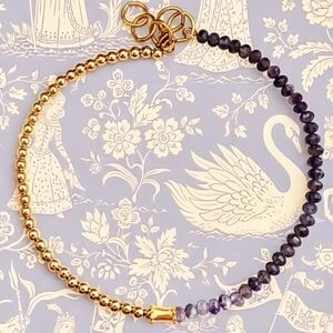 Natural Purple Amethyst Beads With Gold Beads In Half And Half Choker/Necklace